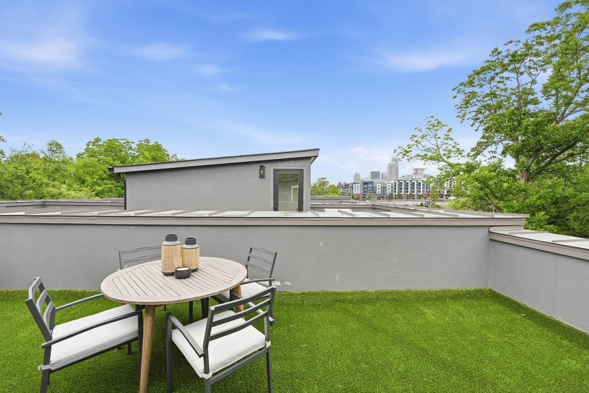 Roof deck at 608, Uptown skyline